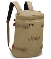 The rugged Jeep Cylindrical Backpack, forged from recycled water-resistant polyester