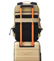 Padded Back Panel featuring a luggage band, ready to seamlessly slide over the trolley tubes of rolling luggage