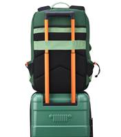 Padded Back Panel featuring a luggage band, ready to seamlessly slide over the trolley tubes of rolling luggage