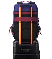 Padded Back Panel featuring a luggage band, ready to seamlessly slide over the trolley tubes of rolling luggage