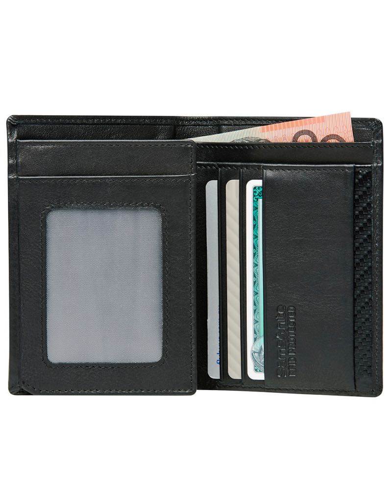 Samsonite DLX Leather Wallet - ID with 4 RFID Credit Card Slots - Black ...