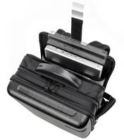 Rear electronics compartment with padded laptop and tablet sleeves that fit most laptops with screens up to 14.1” and tablets with screens up to 11”