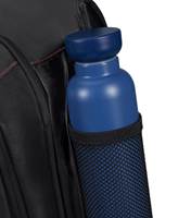 Hidden zippered side pocket with mesh water bottle holder